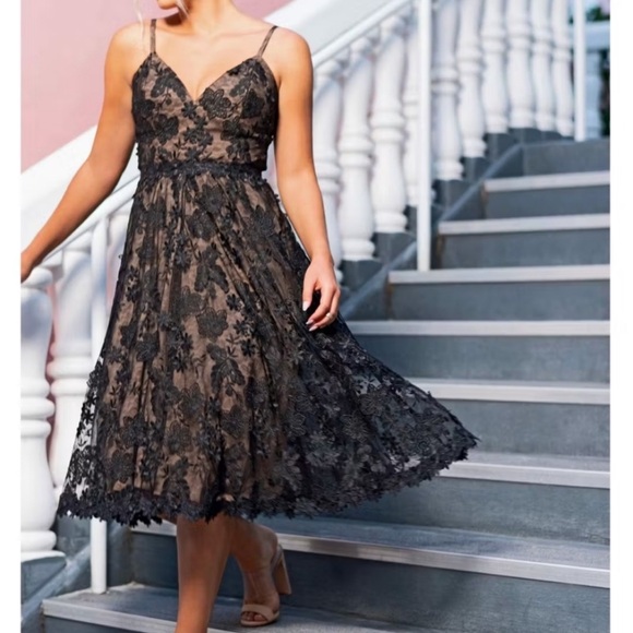 Dress the Population Women's Tahani Plunge
Neckline Fit and Flare Midi Dress - Picture 4 of 11